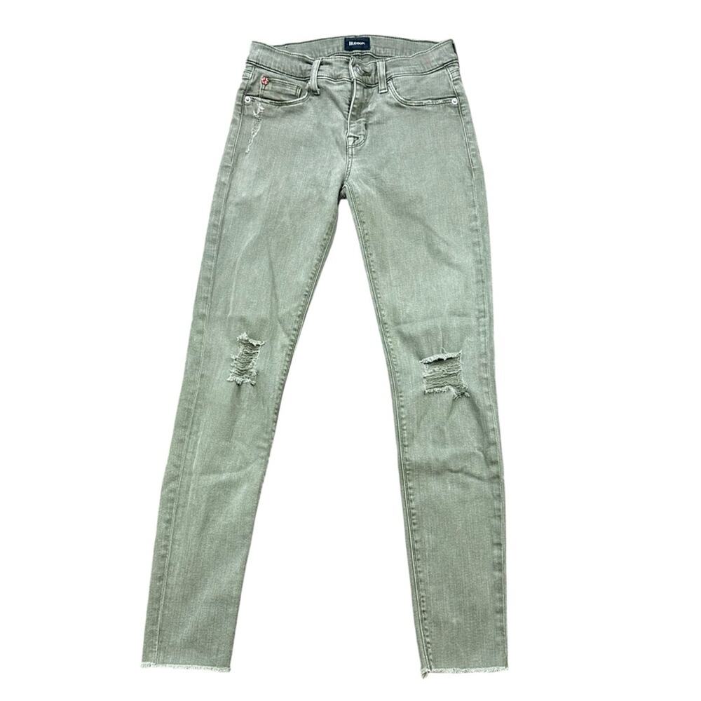 Hudson Krista Ankle Super Skinny Raw Hem Distressed Jeans Olive Green Size 26